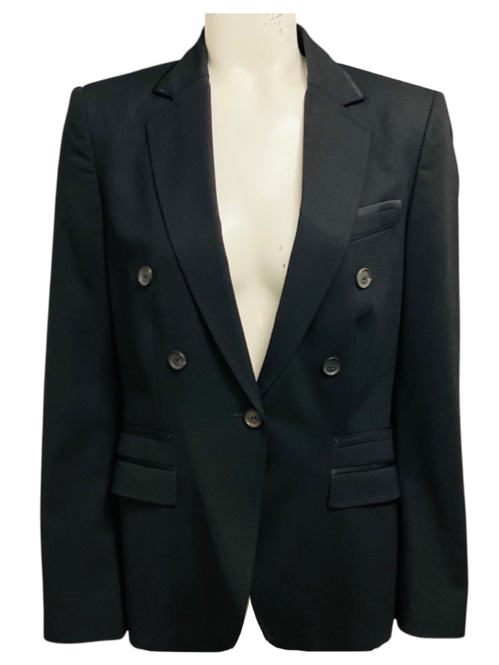 GUCCI BLACK WOOL CREPE BLAZER JACKET WITH SATIN TRIM